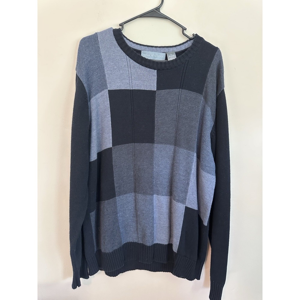Oscar‎ De La Renta 2000s Pullover Crew Neck Sweater Men's Size XL Checkered Blue